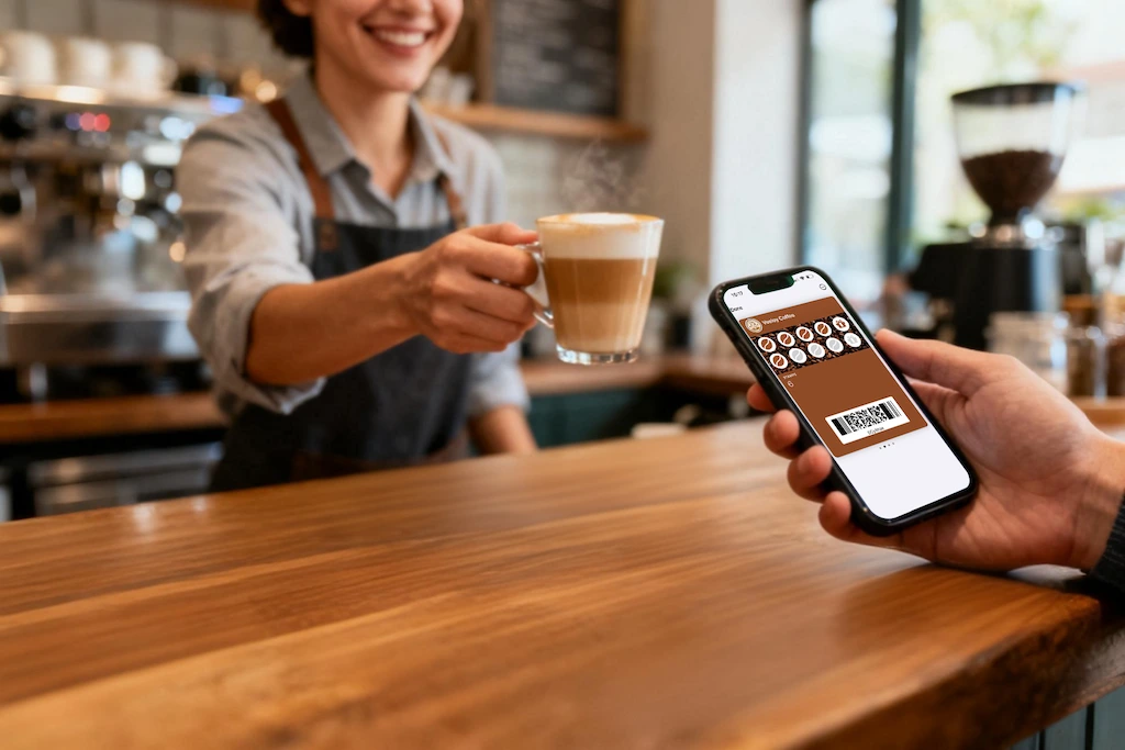 show veecard pass at coffee shop