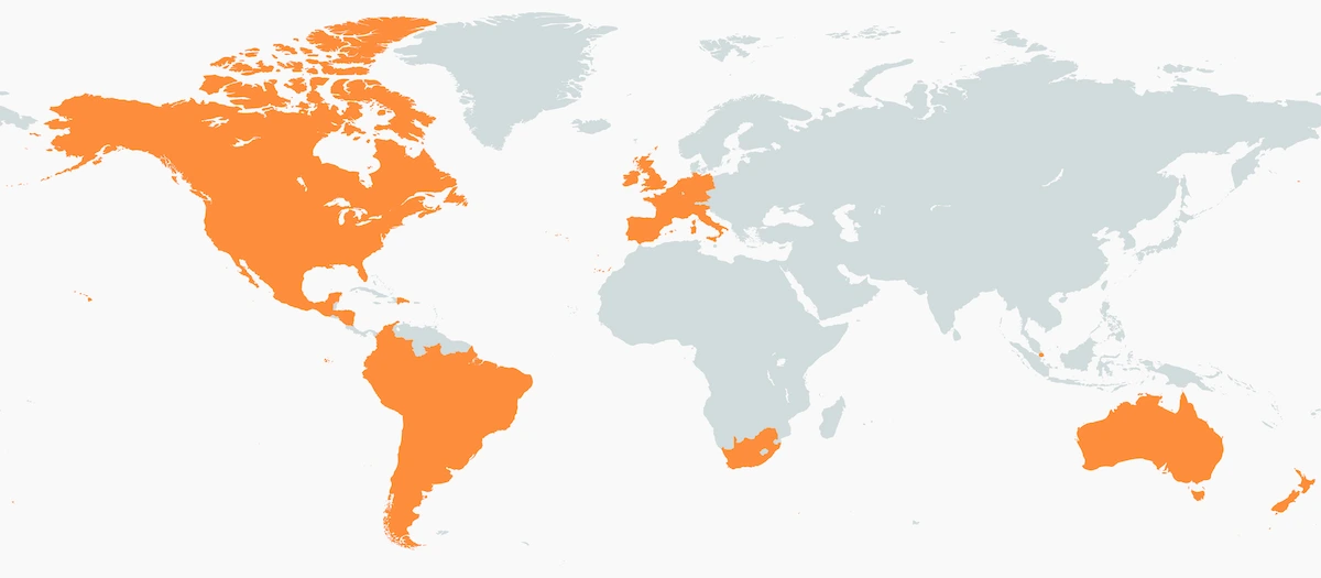 World map showing countries where Veeloy provides service